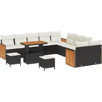 vidaXL Ensemble de canapé de jardin avec coussins 17 pcs noir et crème poly rotin