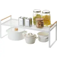 Yamazaki Étagère de cuisine Étagère Organiseur de cuisine 60x22cm blanc métal avec poignées en bois Tosca 03803
