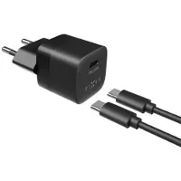 FIXED Mini-Set Netzwerkladegeräte mit USB-C-Ausgang und USB-C/USB-C-Kabel 20 W 1 m schwarz / PD (20 W, 1 portion), Chargeur USB, Noir