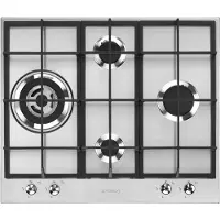 Smeg Universal PX364L, Noir, Acier inoxydable, Encastrable, 60 cm, Gaz, Acier inoxydable, 4 zones/zones