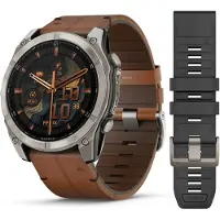 Garmin - 010-02905-40 - Smartwatch - Fenix 8 Sapphire - Bracelets en cuir marron