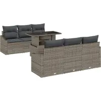 vidaXL Ensemble de canapés de jardin avec rangement et coussins, 7 pièces, gris, en polyrotin