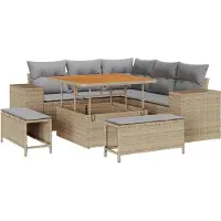 vidaXL Ensemble de canapé de jardin avec coussins 8 pcs Beige et gris clair Poly-Rotin