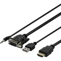 Deltaco VGA & Audio - Câble HDMI USB powered 1m black (1 m), Câble vidéo, Noir