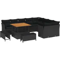 vidaXL Ensemble de canapé de jardin avec coussin avec mémoire 12 pcs noir