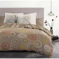 HOME LINGE PASSION Home Passion - Parure de Couette 3 pièces FEU d'artifice Taupe, 100% Coton, 57 Fils, 240 x 260 cm