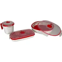 Snips Snips, Lot de 3 récipients de cuisson pour micro-ondes, Cuiseur vapeur 2 litres, Cuiseur œufs et omelettes, Tasses, Blanc et rouge, 100% fabriqué en Italie
