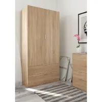 Dmora - Garde-robe 2 portes Burbank, armoire de chambre à 2 tiroirs, Armoire avec tringle à vêtements, 81x52h180 cm, Chêne