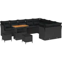 vidaXL Ensemble de canapé de jardin avec coussin avec mémoire 12 pcs noir