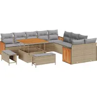 vidaXL Ensemble de canapés de jardin avec coussins (17 pièces), beige et gris clair, en polyrotin