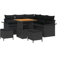 vidaXL Ensemble de canapé de jardin avec coussins 8 pcs noir poly rotin