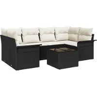vidaXL Ensemble de canapés de jardin , 7 pièces, noir et crème, 55 x 55 x 37 cm