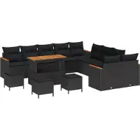 vidaXL Ensemble de canapé de jardin avec coussins 14 pcs noir poly rotin