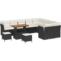 vidaXL Ensemble de canapés de jardin , 12 pièces, 9 places, noir et crème