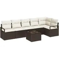 vidaXL Ensemble de canapés de jardin avec coussins, 7 pièces, marron et crème, en polyrotin
