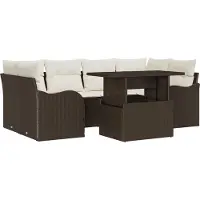 vidaXL Ensemble de canapés de jardin , 7 pièces, couleur marron, en polyrotin, capacité de 6 personnes