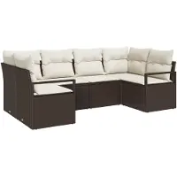 vidaXL Ensemble de canapés de jardin avec coussins, 6 pièces, en polyrotin marron et blanc