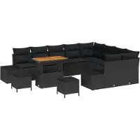vidaXL Ensemble de canapé de jardin avec coussins 12 pcs noir poly rotin