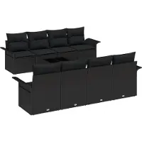 vidaXL Ensemble de canapé de jardin avec coussins 9 pcs noir poly rotin