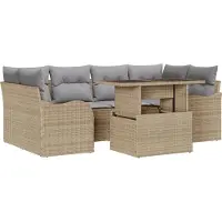 vidaXL Ensemble de canapé de jardin avec coussins avec mémoire 7 pcs Beige Poly Rattan