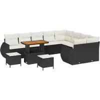vidaXL Ensemble de canapés de jardin , 12 pièces, couleur noire et crème