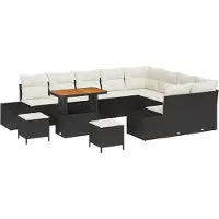 vidaXL Ensemble de canapés de jardin , 12 pièces, 11 places, noir, en résine tressée