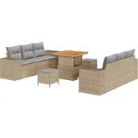 vidaXL Ensemble de canapés de jardin , beige et gris clair, 221 x 204 x 85 cm, en rotin synthétique