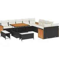 vidaXL Ensemble de canapé de jardin avec coussins 17 pcs noir et crème poly rotin