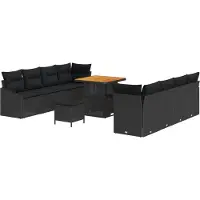 vidaXL Ensemble de salon de jardin , 11 pièces, 10 places, couleur noire