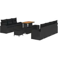 vidaXL Ensemble de salon de jardin, 10 pièces, 9 places, couleur noire