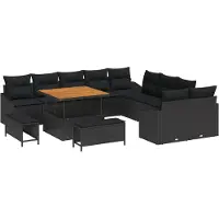vidaXL Ensemble de canapé de jardin avec coussins 13 pcs noir poly rotin