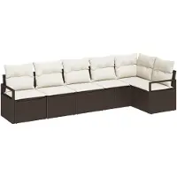vidaXL Ensemble de canapés de jardin avec coussins, 6 pièces, en polyrotin marron et blanc