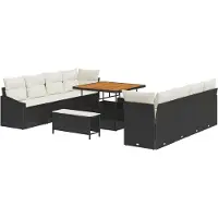 vidaXL Ensemble de canapé de jardin avec coussins 11 pcs noir et crème