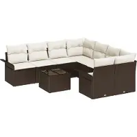 vidaXL Ensemble de canapé de jardin avec coussins 9 pcs brun et crème Poly-Rotin