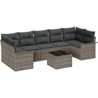 vidaXL Ensemble de canapé de jardin avec coussins avec mémoire 8 pcs Gris Poly-Rotin