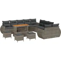 vidaXL Ensemble de canapés de jardin avec coussins et rangement, 14 pièces, gris