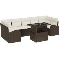 vidaXL Ensemble de canapés de jardin avec coussins et rangement, 8 pièces, en rotin synthétique marron
