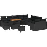 vidaXL Ensemble de salon de jardin , 13 pièces, 12 places, couleur noire