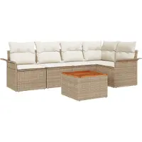 vidaXL Ensemble de canapés de jardin , 6 pièces, couleur beige et crème, en polyrotin, pour 5 personnes