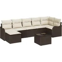 vidaXL Ensemble de canapé de jardin avec coussins 8 pcs brun et blanc poly rotin