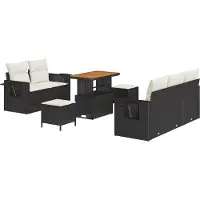 vidaXL Ensemble de canapé de jardin avec coussins 8 pcs noir poly rotin