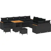 vidaXL Ensemble de canapé de jardin avec coussins 13 pcs noir poly rotin