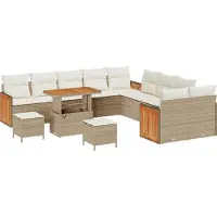 vidaXL Ensemble de canapés de jardin avec coussins, 17 pièces, beige et crème, en polyrotin