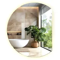 Tulup (70x80 cm) Miroir Rond Coupé Irrégulier Lumineux LED Blanc Chaud Pour Couloir Chambre Et Salon