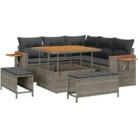 vidaXL Ensemble de canapé de jardin avec coussins 9 pcs Gris Poly-Rotin