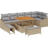 vidaXL Ensemble de canapé de jardin avec coussins avec mémoire 9 pcs Beige Poly Rattan