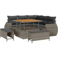 vidaXL Ensemble de canapé de jardin avec coussins avec mémoire 8 pcs Gris Poly-Rotin
