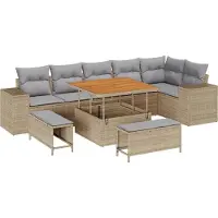 vidaXL Ensemble de canapé de jardin avec coussins 9 pcs Beige et gris clair Poly-Rotin