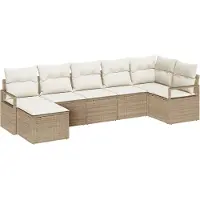vidaXL Ensemble de canapés avec coussins 7 pcs Beige et Crème Poly-Rotin