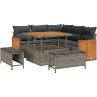 vidaXL Ensemble de canapé de jardin avec coussins 9 pcs Gris Poly-Rotin